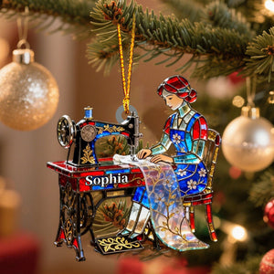 Stained Glass Effect Custom Tailor Acrylic Christmas Ornament, Seamstress Gift