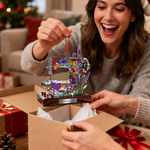 Personalized Stained Glass Effect Sewing Machine Themed Ornament