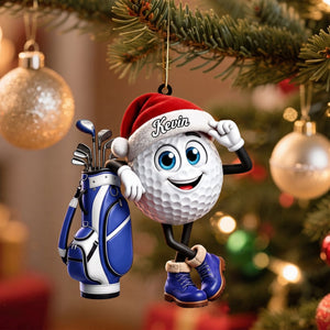 Leaning On The Golf Bag โ Personalized Cute Golf Ball Mascot Christmas Hanging Ornament | Gift For Golf Lovers
