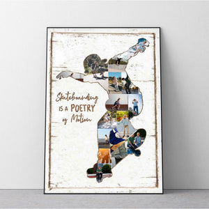 Personalized Skateboard Photo Collage Canvas Print,Unique Skateboard Gifts