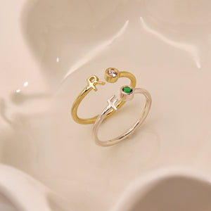 Personalized Initial Birthstone Ring,Dainty Ring for Women