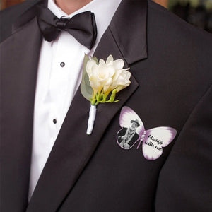 Personalized Silk Butterfly Memorial Brooch Pin with Words Photo and Crystal