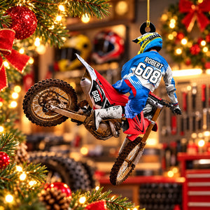 Personalized Motocross Racer Christmas Ornament β Custom Name & Number Keepsake | Gift For Dirt Bike Riders & Motocross Lovers