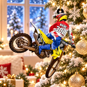 Personalized Motocross Racer Christmas Ornament β Custom Name & Number Keepsake | Gift For Dirt Bike Riders & Motocross Lovers