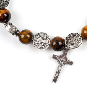 Cross Rosary Bracelet-Tiger Eye Beads