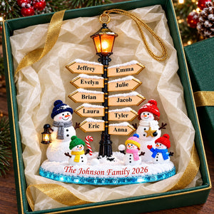 Personalized Christmas Snowman Family Name Sign Ornament