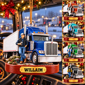 Personalized Truck Driver Christmas Ornament,Custom Name Semi Truck Christmas Gift