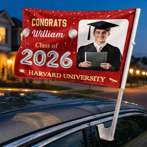 Custom Photo Congrats Proud Graduation Of The Class - Personalized Car Flag