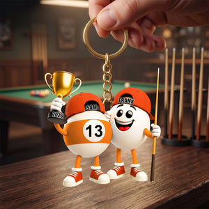 Personalized Custom Name Billiard Couple Keychain β A Fun Gift For Billiard Lovers & Pool Players