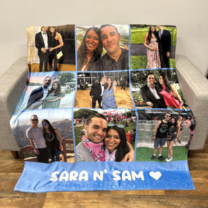 Personalized Photo Blanket with Text - Family Memorial Anniversary Couples Gift
