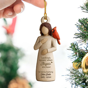 Always With You Cardinal & Woman Personalized Wooden Ornament, Memorial Sympathy Gift
