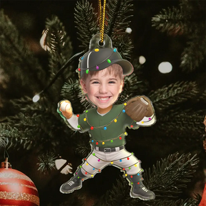 Custom Photo Kid Playing Baseball - Personalized Acrylic Ornament