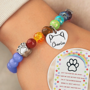 Custom Rainbow Bridge Bracelet - Personalized Pet Memorial Gifts For Dogs And Cats - Waiting At The Rainbow Bridge