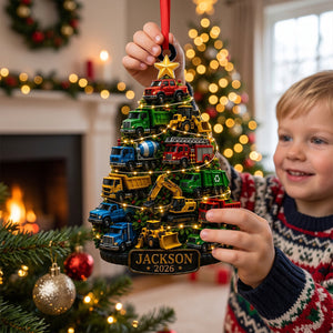Custom Truck Kid Christmas Ornament – Personalized Name Construction Truck Decor | Gift For Child
