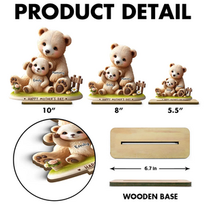 Mama Bear Nana Bear With Kids Adorable Personalized Standing Wooden Plaque, Perfect 2025 Mother's Day Gift