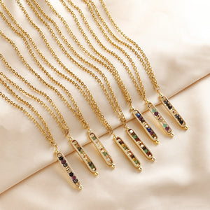 Small Stone Bead Pendant Card Necklace, Amethyst Collar Chain