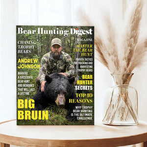 Bear Hunting Digest Personalized Canvas, Custom Photo Bear Hunter Magazine Cover, Hunting Lover Gift
