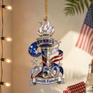 Personalized America 250 Liberty Torch Independence Celebration Hologram Acrylic Ornament