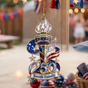 Personalized America 250 Liberty Torch Independence Celebration Hologram Acrylic Ornament