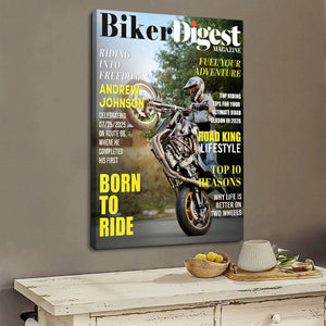 Biker Digest Magazine Personalized Canvas Poster, Custom Motorcycle Magazine Cover Photo, Unique Biker Gift For Him