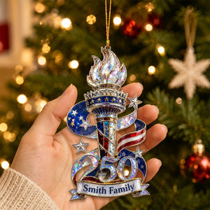 Personalized America 250 Liberty Torch Independence Celebration Hologram Acrylic Ornament