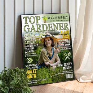 Personalized Gardener Magazine Cover Canvas Poster, Gardening Gift for Mom Grandma Plant Lover