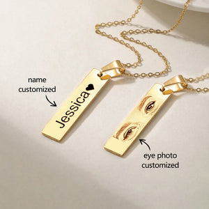 Personalized Eye Photo & Name Necklace Set, Couple Jewelry