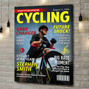 Custom Cycling Magazine Cover, Custom Cycling Gifts, Bicycling Gift for Cyclists, Custom Cycling Photo Canvas