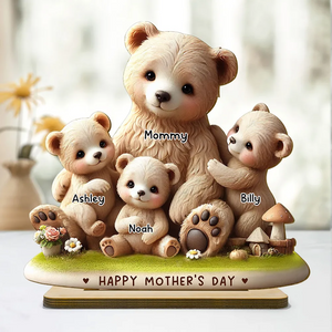 Mama Bear Nana Bear With Kids Adorable Personalized Standing Wooden Plaque, Perfect 2025 Mother's Day Gift