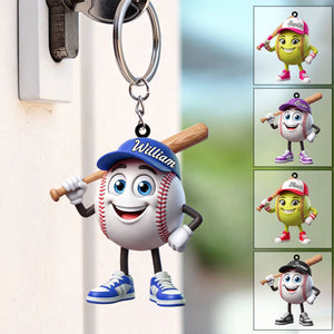 Baseball Softball Batter Keychain - Personalized Cool Baseball Softball Ball Mascot Keychain