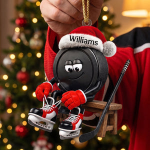 Personalized Cute Santa Hockey Puck Ornament – Custom Christmas Gift For Ice Hockey Lovers