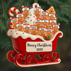 Merry Christmas Family Cookie Sleigh Ornament, Custom Wood Ornament, Gift For Families