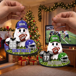 Personalized Football Ghost Christmas Ornament 2026 β Custom Name & Team Keepsake | Gift For Football Players & Fans