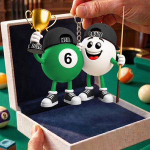 Personalized Custom Name Billiard Couple Keychain β A Fun Gift For Billiard Lovers & Pool Players
