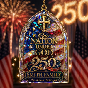 "One Nation Under God" Custom Shape Acrylic Ornament β Hologram America 250th Faith Design | Personalized Patriotic Family Gift