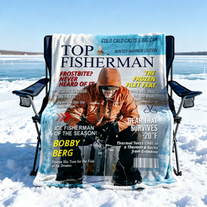 Personalized Ice Fishing Magazine Cover Blanket Fishing Gifts for Men, Fishing Gifts for Him, Fishing Lover Gift