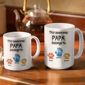 This Awesome Dad Grandpa Belongs To - Personalized Handprint Mug Gift For Father, Grandfather