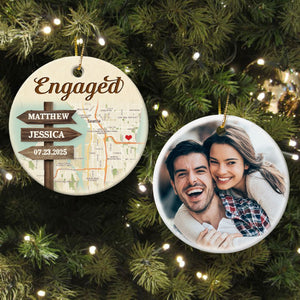 Personalized Signpost Location Map Engagement Ornament - Anniversary Gift For Couples
