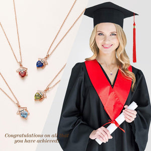 Engraved Name Personalized Bachelor Hat Heart Shaped Birthstone Graduation Necklace