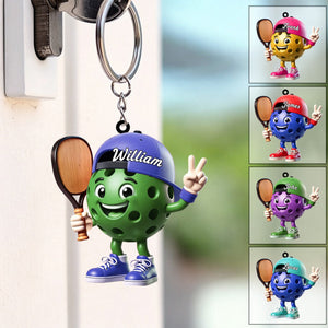 Victory Gesture Personalized Cute Pickleball Mascot Keychain Gift For Pickleball Lovers