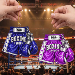 Personalized Boxing Gloves & Shorts Christmas Ornament 2026 β Custom Name Acrylic Keepsake | Gift For Boxers & Coaches