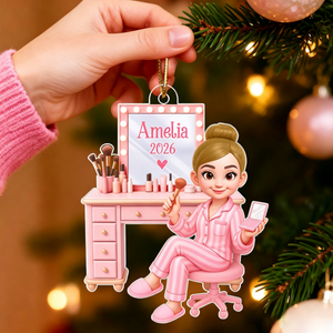 Personalized "Pink Girl Makeup" Acrylic Ornament โ Christmas Gift For Daughters & Granddaughters