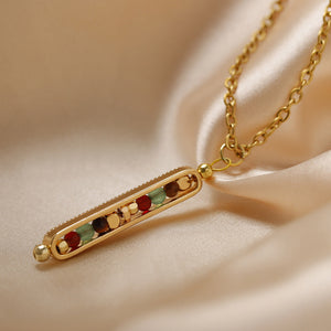 Small Stone Bead Pendant Card Necklace, Amethyst Collar Chain