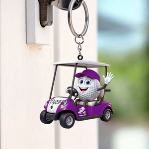 Golf Player On Golf Cart Keychain β Personalized Gift For Golf Lovers