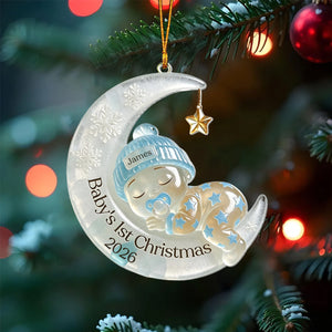 Babyβs First Christmas Personalized Ornament - Custom Moon Sea Glass Acrylic Keepsake, Newborn Gift