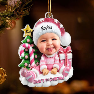 Cute Baby Sitting Personalized Acrylic Ornament, Christmas Keepsake for Baby, New Mom, New Dad