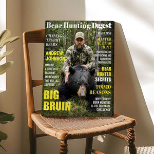Bear Hunting Digest Personalized Canvas, Custom Photo Bear Hunter Magazine Cover, Hunting Lover Gift