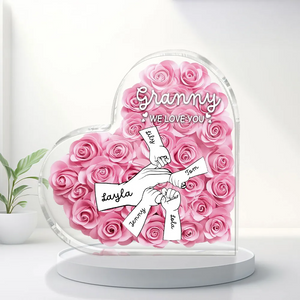 Grandma Mom Hands Roses Heart Personalized Acrylic Block For Mother's Day gift