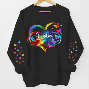 Grandma Mom Infinity Heart Butterflies Personalized Sleeve Printed Sweatshirt
