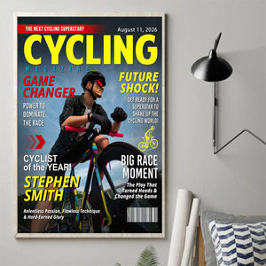 Custom Cycling Magazine Cover, Custom Cycling Gifts, Bicycling Gift for Cyclists, Custom Cycling Photo Canvas